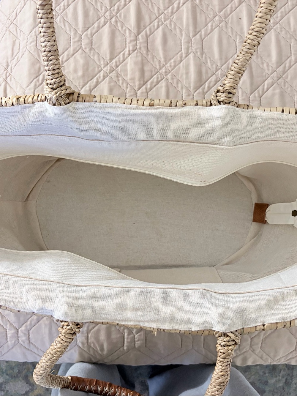 Woven Straw Floral Tote Bag in Natural and Multicolor - Picture 3 of 5
